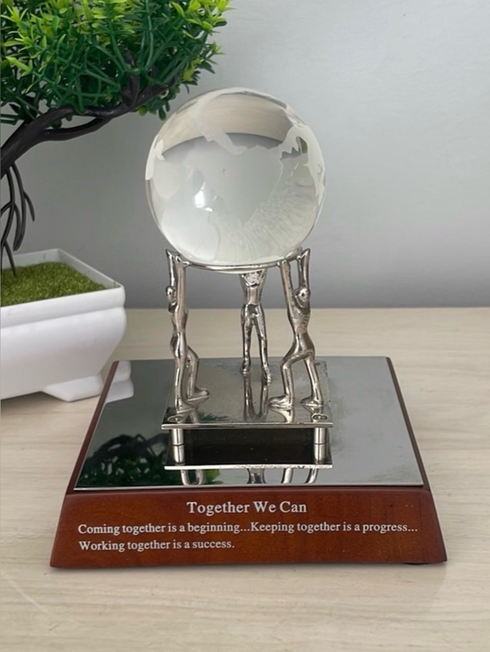 Inspirational Desk Sculpture “Together We Can” Metal and Crystal